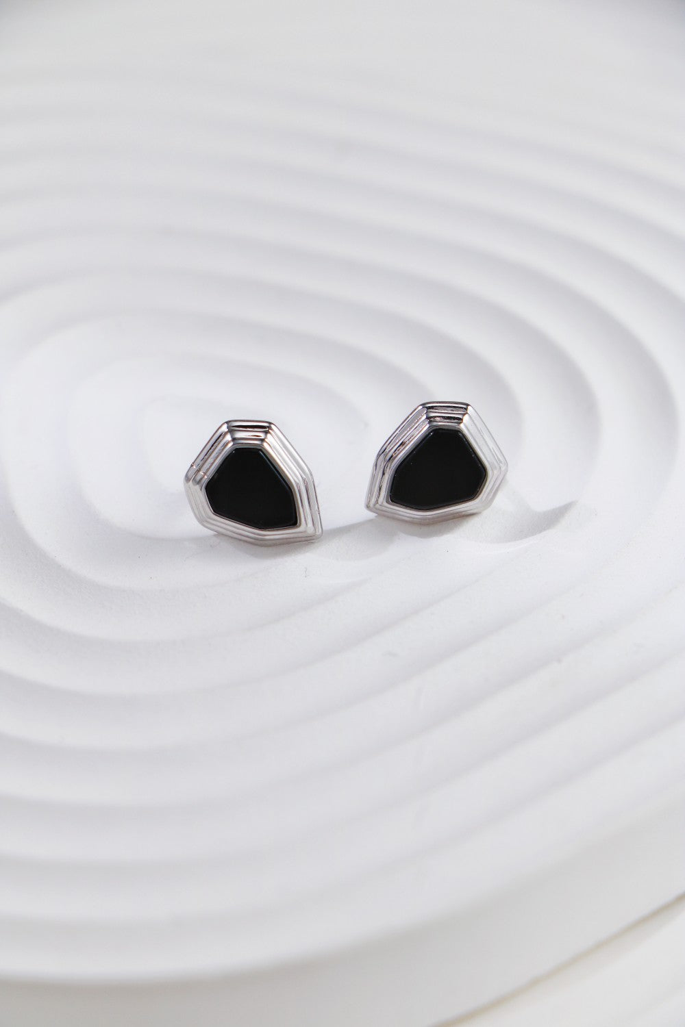 Black Onyx Shield Design Stud Earrings