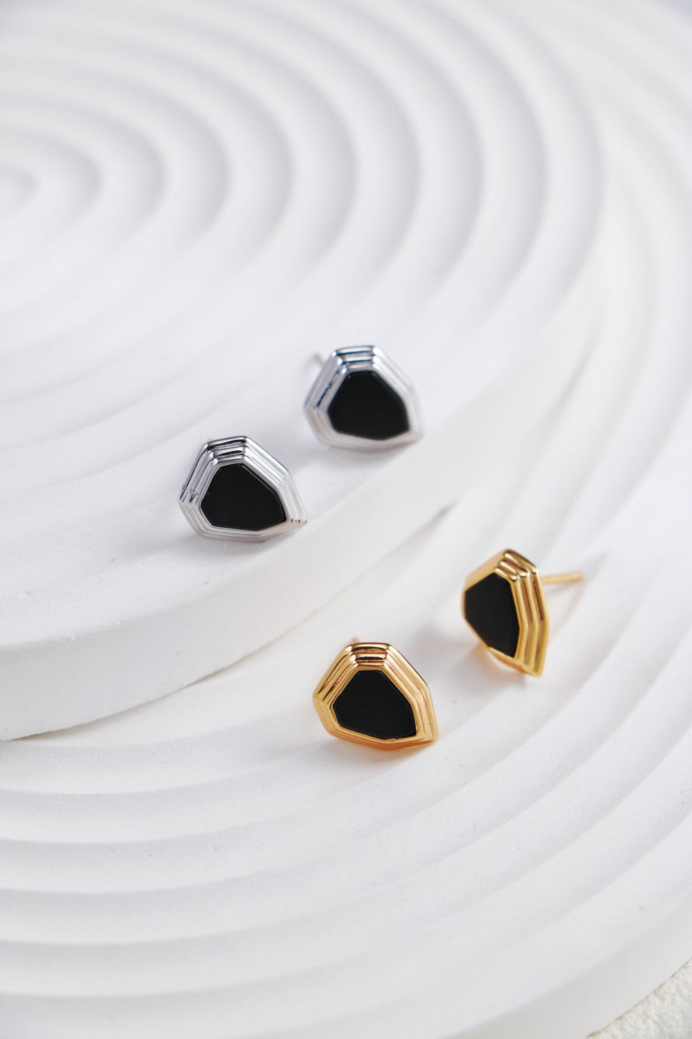 Black Onyx Shield Design Stud Earrings