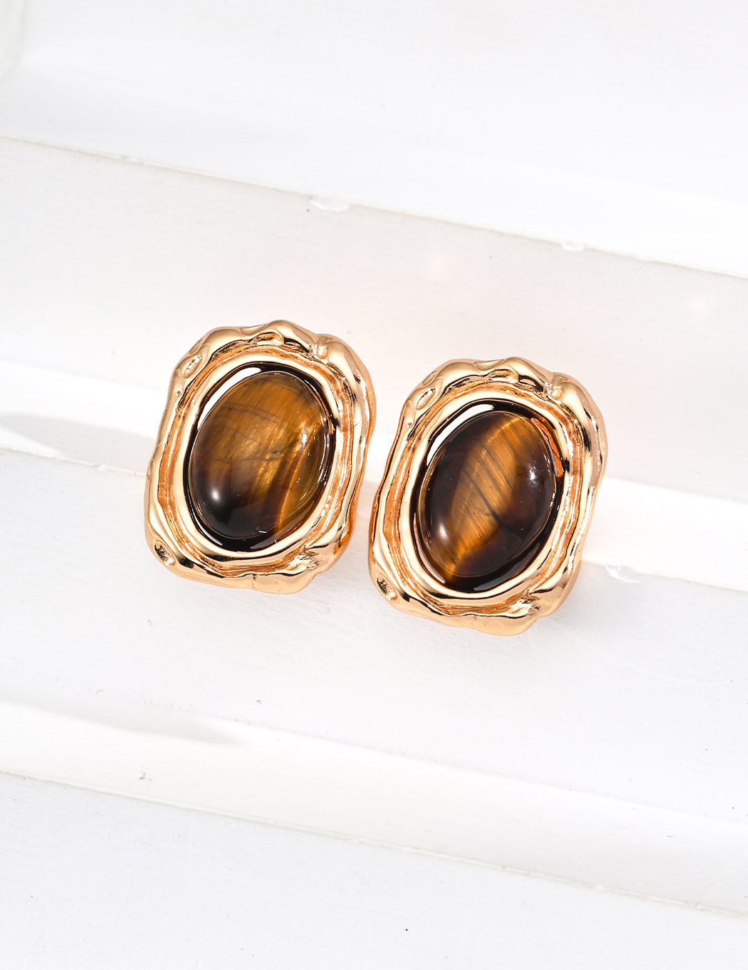 Vintage Natural Tiger Eye Stone Earrings