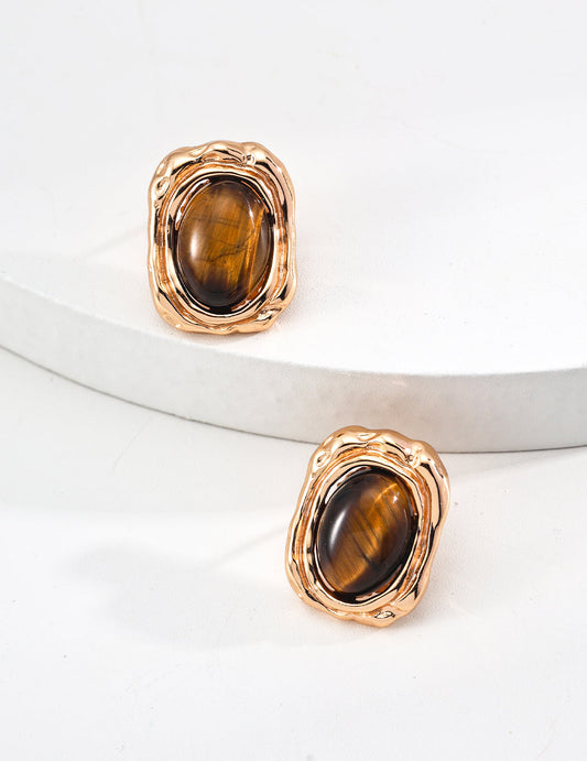 Vintage Natural Tiger Eye Stone Earrings