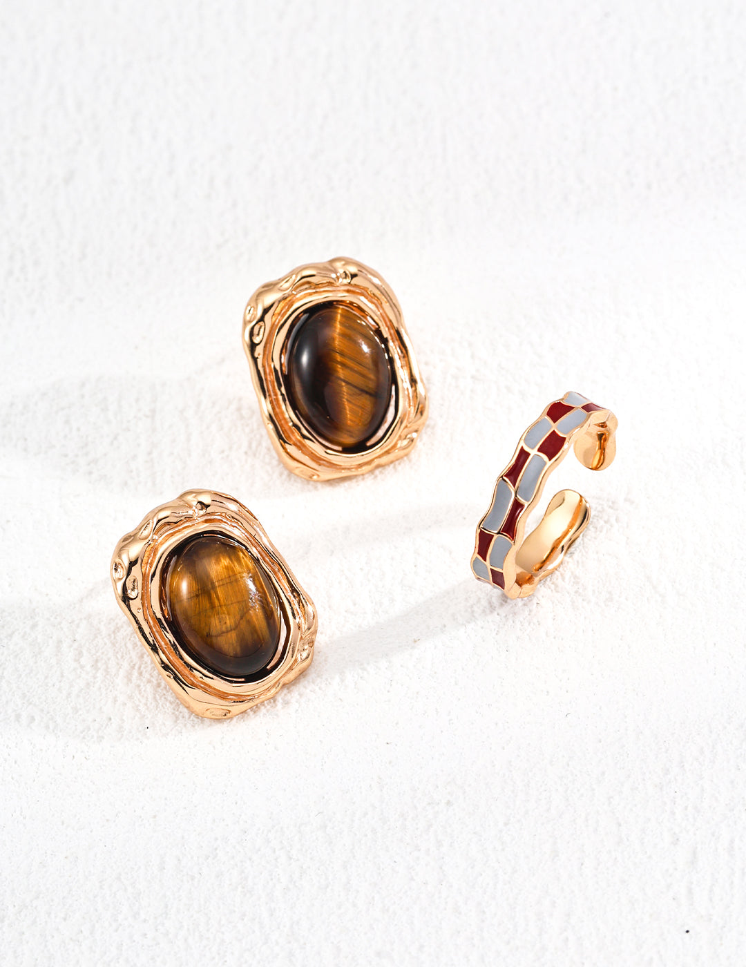 Vintage Natural Tiger Eye Stone Earrings