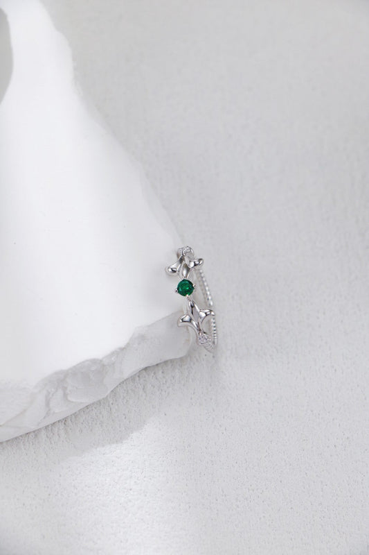 Adjustable green zirconia ring – sterliing silver fine jewellery piece