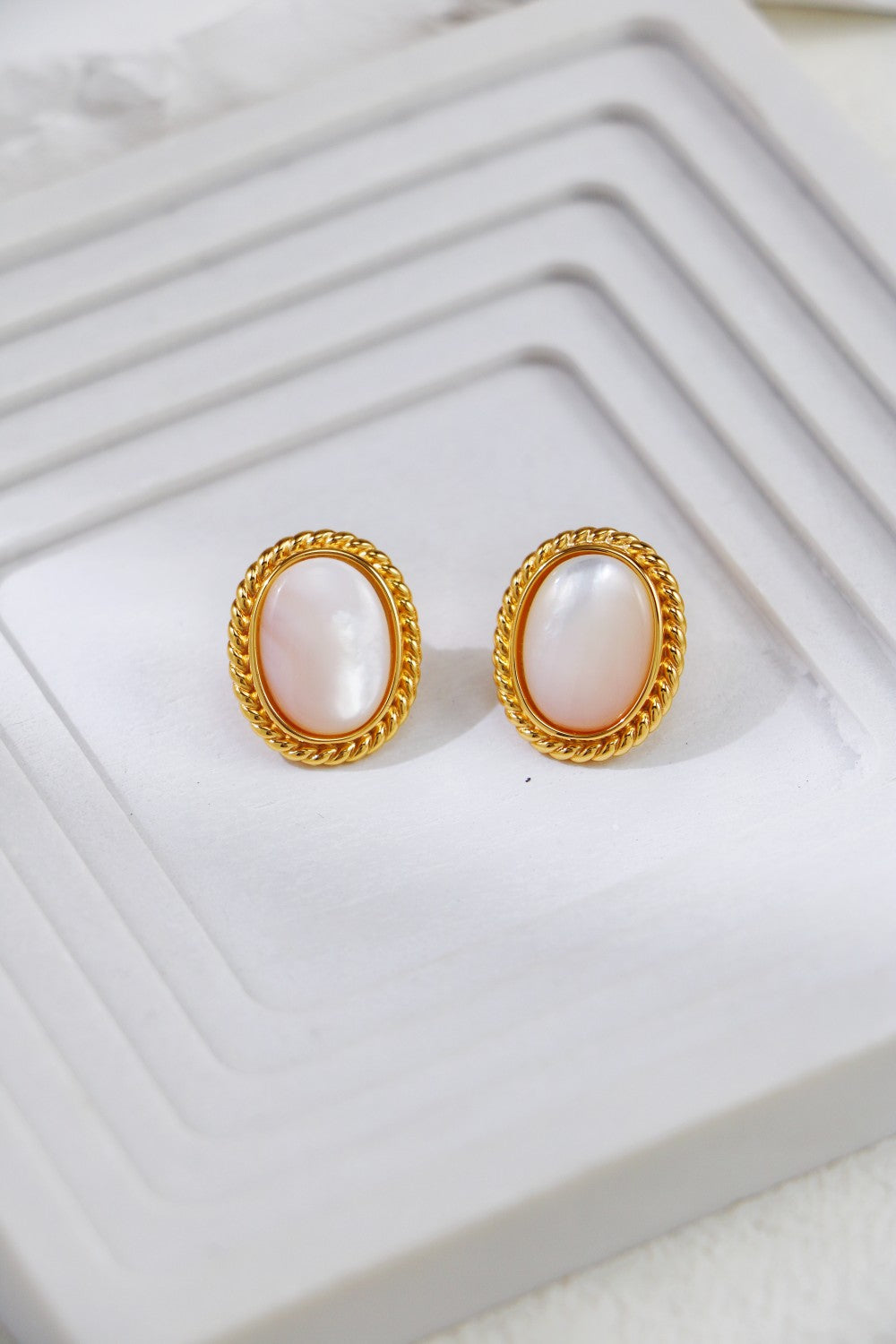 Oval White Shell Stud Earrings