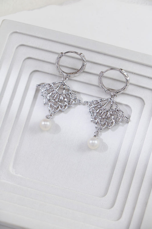 Material detail: S925 sterling silver skirt‑style drop earrings with fresh water pearl – handcrafted