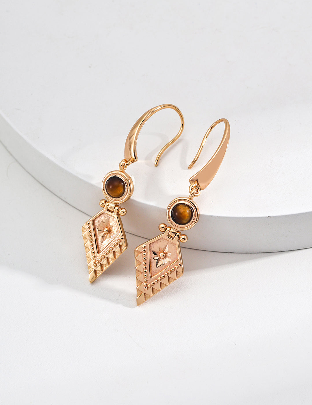 Geometric Vintage Style Tiger's Eye Earrings
