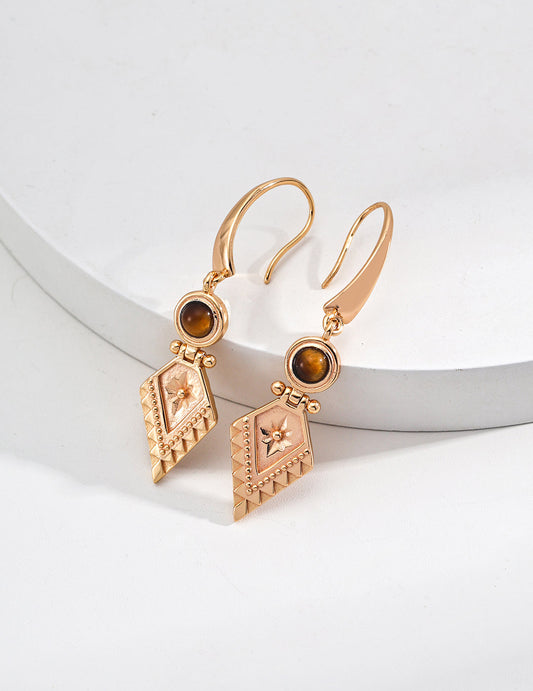 Geometric Vintage Style Tiger's Eye Earrings