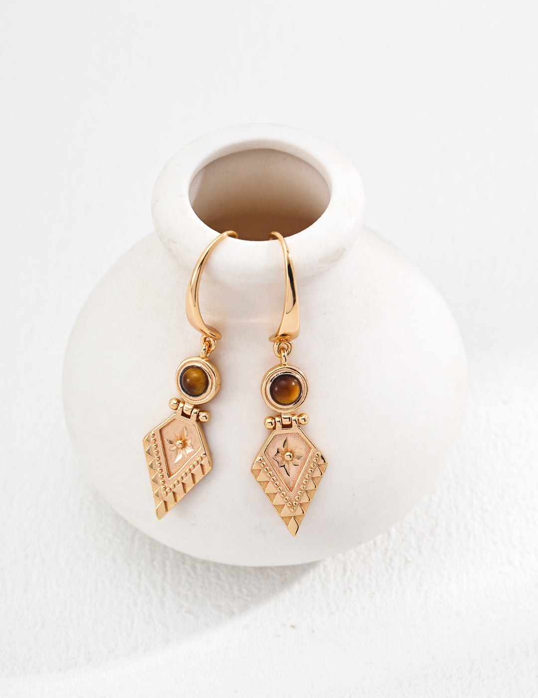 Geometric Vintage Style Tiger's Eye Earrings