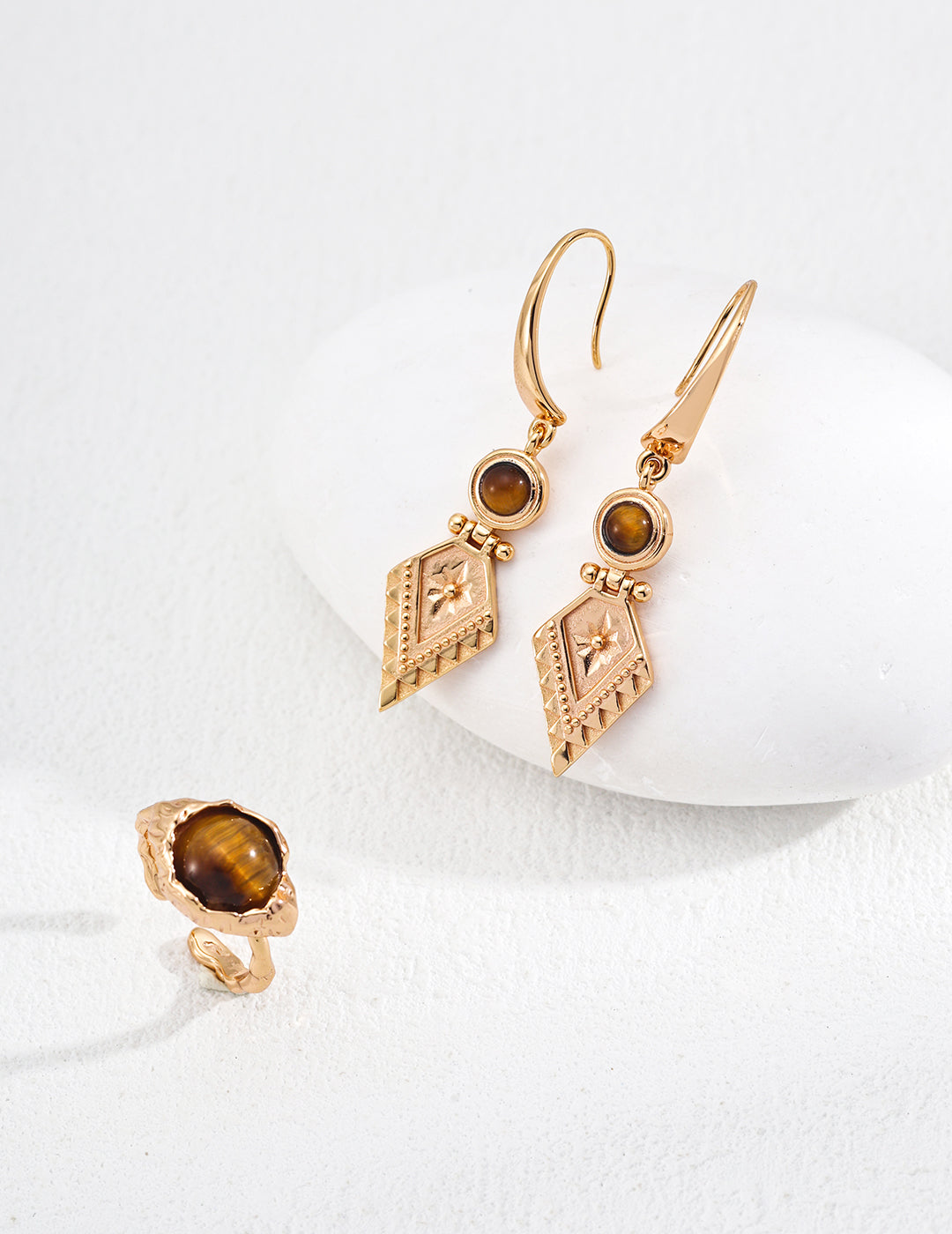 Geometric Vintage Style Tiger's Eye Earrings