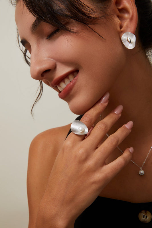 Brushed Pearl Statement Ring