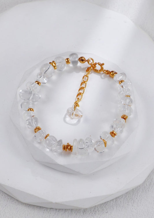 White Crystal with Gold Beads Bracelet