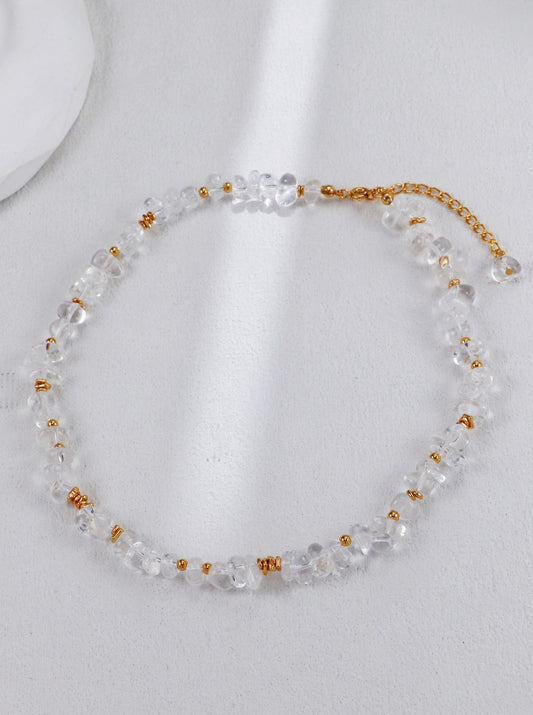 White Crystal with Gold Beads Necklace